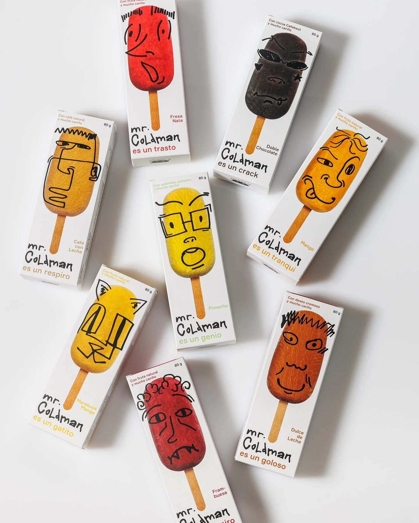 Helados artesanales Mr. Coldman - Pistacho, Mango, Fresa en palito gourmet Valencia